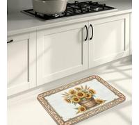 Tapetes de cocina vintage rústicos florales para suelo, diseños de girasol y pájaros, acolchados, cómodos, lavables para fregaderos de cocina, lavadero, baño, 20 x 31 pulgadas
