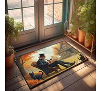 Tapetes de entrada para interiores con sombrero de copa para leer periódicos al aire libre con dos gatos negros, felpudo para café, bar, decoración del hogar para hombres (40 x 60 cm)