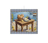 Tapetes de secado de platos azules para encimera de cocina, diseño mediterráneo, absorbente, escurridor de platos, protector de microfibra de verano, 16 x 18 pulgadas