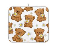 Tapetes de secado de platos con patrón artístico, absorbentes, de secado rápido, protector de calor, platos secos, encimera de cocina, lindos osos de peluche marrones, color blanco, 16 x 18 pulgadas