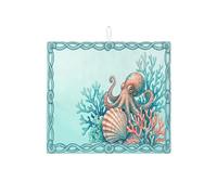 Tapetes de secado de platos con temática oceánica para encimera de cocina, color aguamarina, pulpo coral, absorbente, escurridor de platos, almohadilla de secado de microfibra náutica de verano para