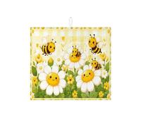 Tapetes de secado de platos de abeja y crisantemo para encimera de cocina, tapete absorbente de dibujos animados florales amarillos, almohadilla de secado de microfibra divertida para protector de