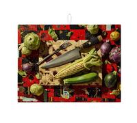 Tapetes de secado de platos de cocina con diseño de verduras, tapete escurridor de platos absorbente de verduras rojo rústico, almohadilla de secado de microfibra moderna para encimera de cocina, 18 x