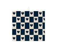Tapetes de secado de platos de corazones azul marino para encimera de cocina, tapete escurridor de platos absorbente a cuadros, almohadilla de secado de microfibra divertida para encimera de cocina