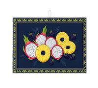 Tapetes de secado de platos de frutas tropicales para encimera de cocina, tapete absorbente de fruta del dragón azul marino y piña, almohadilla de secado de microfibra floral de verano, 18 x 24