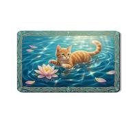 Tapetes de secado de platos de gato para encimera de cocina, tapete de goma absorbente floral naranja para escurridor de platos, almohadilla de secado de piel sintética para protector de barra de café