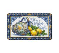 Tapetes de secado de platos de limón para encimera de cocina, tapete escurridor de platos de goma absorbente floral azul, almohadilla de secado de piel sintética mediterránea para protector de barra