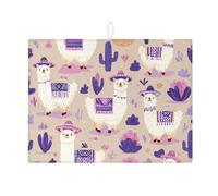 Tapetes de secado de platos de llama para encimera de cocina, bonito patrón de llama juguetón, diseño de dibujos animados, tapete escurridor de platos de microfibra absorbente, 45,7 x 61 cm