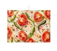 Tapetes de secado de platos de tomates y pimientos para cocina, tapete escurridor absorbente verde y rojo, almohadilla de secado de microfibra de granja de verano para cafetería, 18 x 24 pulgadas