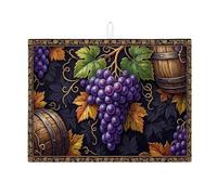 Tapetes de secado de platos de uva para encimera de cocina, tapete escurridor de platos absorbente de uvas violetas, almohadilla de secado de microfibra rústica de otoño para protector de barra de
