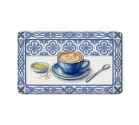 Tapetes de secado de platos florales azules para encimera de cocina, tapete escurridor de platos de goma absorbente azul vintage, almohadilla de secado de piel sintética mediterránea de 12 x 20