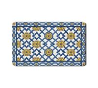 Tapetes de secado de platos florales azules para encimera de cocina, tapete escurridor de platos de goma absorbente geométrico vintage, tapete de secado de platos de piel sintética mediterránea de 12