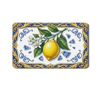 Tapetes de secado de platos florales de limón para encimera de cocina, tapete escurridor de platos de goma absorbente azul y amarillo, almohadilla de secado mediterránea vintage de primavera de 12 x