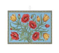 Tapetes de secado de platos florales para cocina, diseño de amapola roja y tulipanes amarillos, tapete escurridor de platos absorbente, almohadilla de secado de microfibra de primavera para cafetería