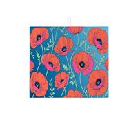 Tapetes de secado de platos florales para cocina, tapete escurridor absorbente de amapola naranja, almohadilla de secado de microfibra para encimera de cocina, protector de cafetería, 16 x 18 pulgadas