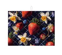 Tapetes de secado de platos florales para encimera de cocina, tapete absorbente con patrón de bayas vibrantes, escurridor de platos, almohadilla de secado de microfibra inspirada en primavera para