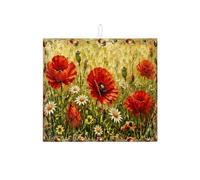Tapetes de secado de platos florales para encimera de cocina, tapete escurridor absorbente de amapola roja, almohadilla de secado de microfibra rústica de verano para protector de barra de café, 16 x