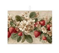 Tapetes de secado de platos florales para encimera de cocina, tapete escurridor de platos absorbente de bayas rojas rústicas, almohadilla de secado de microfibra de primavera para encimera de cocina