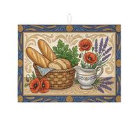 Tapetes de secado de platos florales vintage para encimera de cocina, tapete escurridor de platos absorbente de amapolas azules, almohadilla de secado de microfibra rústica mediterránea para