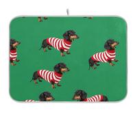 Tapetes de secado de platos para encimera de cocina, con diseño de perro salchicha a rayas blancas, reversible, absorbente, mediano, 16 x 18 pulgadas