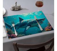 Tapetes de silicona para encimera de cocina, un tiburón nada entre coloridos arrecifes de coral, manteles individuales decorativos de Pascua (4 piezas)