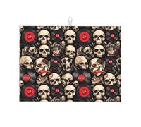 Tapetes grandes para secar platos para encimera de cocina, tapetes de secado de platos de microfibra absorbente para encimera de cocina, calavera de récord de roca de 18 x 24 pulgadas con lazo para