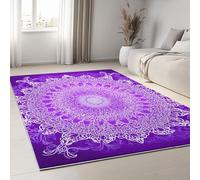 Tapetes Lavables a Máquina para Sala de Estar Estilo De Ensueño, Alfombrilla de Entrada Interior Flores De Mandala Moradas, Alfombras Antideslizantes Rectangulares 120 x 170 cm
