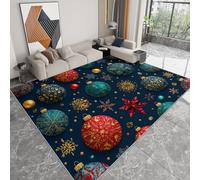 Tapetes Lavables a Máquina para Sala de Estar Navidad, Alfombrilla de Entrada Interior Esferas Turquesas Geométricas Copos De Nieve Alfombras Antideslizantes Rectangulares 120 x 170 cm