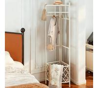 TapferBahn Perchero De Esquina con Cesta De Almacenamiento,Perchero Esquinero De Metal,Perchero De Pie De Suelo,Perchero Entrada Recibido,con Ganchos,para Dormitorio,Oficina,Esquina