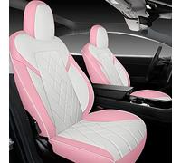 Tapha Juego de Fundas de Asiento de Piel sintética para Tesla Model 3 2017-2022, Transpirables y Resistentes al Agua, Incluye Fundas de Asiento para Asientos Delanteros y Traseros (Blanco/Rosa)