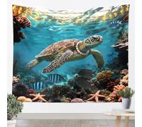 Tapices 3D Tortuga Tamaño L Bonito Pez Estrella de Mar Perla Coral Techo de Pared para Dormitorio Rústico Sea Animals Arte Colgante de Pared para Adolescentes