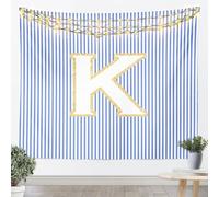 Tapices azules y blancos a rayas tamaño S letra inicial K manta de pared para dormitorio bonito monograma alfabeto colgante de pared arte para niños