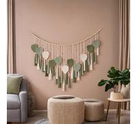 Tapices bohemios de macramé para colgar en la pared, 125 x 74,9 cm, tapiz bohemio grande para decoración de pared, tapiz tejido hecho a mano con cuentas de madera y plumas de hoja chic para decoración