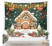 Tapices de casa de jengibread tamaño S rojo Berry hojas de acebo manta de pared para dormitorio Feliz Navidad verde rojo colgante de pared arte para niños