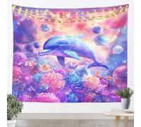 Tapices de delfines 3D tamaño S soñadores nubes coloridas decoración cielo estrellado techo de pared para dormitorio flores de acuarela románticas para colgar en la pared arte para niños