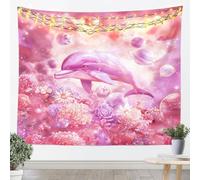 Tapices de pared de delfines de ensueño tamaño S rosa 3D planeta nubes cielo estrellado decoración de pared para dormitorio romántico acuarela flores planta colgante de pared arte para niños