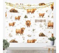 Tapices de pared de ganado Highland Tamaño S Colorido y hermoso techo de pared para dormitorio rústico lindo vintage animales salvajes y plantas colgantes de pared arte para niños