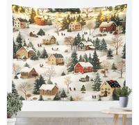 Tapices de pared de Merry Christmas tamaño L estilo pueblo rural invierno naturaleza manta de pared para dormitorio Navidad verde abeto árboles arte colgante de pared para adolescentes