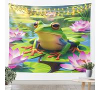 Tapices de rana 3D tamaño L dibujos animados lindos animales salvajes impresión Techo de pared para dormitorio flores rosas hojas verdes decoración arte colgante de pared para adolescentes