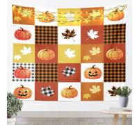 Tapices de rejilla geométrica tamaño S acuarela calabaza hoja de arce decoración de pared para dormitorio feliz Halloween colgante de pared arte para niños