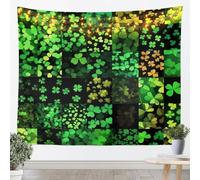 Tapices de Trébol Tamaño L Hoja Verde Plantas Botánica Techo de Pared para Dormitorio Black Gird Geométrico Arte Colgante de Pared para Adolescentes