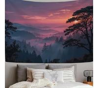 Tapices Decorativo Amanecer En Las Montañas, 100x75 cm Tapiz de Pared País De Las Maravillas De La Montaña Colgar de la Pared Decoración de Mural para Habitación, Dormitorio o Dormitorio, Púrpura