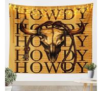 Tapices rústicos occidentales retro marrón vaca toro cráneo Sketch Tapices arte hogar decorativo dormitorio puerta del dormitorio del suroeste tema vaquero Howdy Print colgantes de pared para