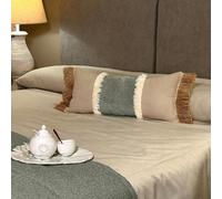 Tapidecor | Pack 1 Funda + 1 Relleno Cojín Cama | Modelo Blanco Roto y Verde Agua | Decoración Hogar | Crea tu Look | Cojin para Dormitorio | Diseño Moderno, Elegante | Tejido Suave |2 Flecos |60x30cm