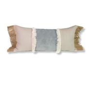 Tapidecor | Pack 1 Funda + 1 Relleno Cojín | Modelo Verdes y Rafias | Decoración Hogar | Cojin para Cama, Sofa, Salon o Terraza | Diseño Moderno,Elegante | Blanco Roto y Verde Mar | 2 Flecos | 60x30cm