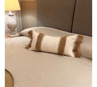 TAPIDECOR | Pack 1 Funda + 1 Relleno de Cojín Cama | Modelo Rayas | Decoración Hogar | CREA tu Look | Cojin para Dormitorio | Diseño Moderno y Elegante | Color Blanco Roto | Fleco Rafia | 60x30cm