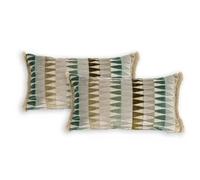 TAPIDECOR | Pack 2 Fundas + 2 Rellenos Cojín | Modelo Triángulos Verdes | Decoración Hogar | Cojin para Cama, Sofa, Salon o Terraza | Diseño Moderno y Elegante | Triángulos | Trasera Arena | 50x30cm