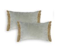 TAPIDECOR | Pack 2 Fundas + 2 Rellenos Cojín | Modelo Verdes y Rafias | Decoración Hogar | Cojin para Cama, Sofa, Salon o Terraza | Diseño Moderno y Elegante | Color Verde Mar | Fleco Rafia | 60x40cm