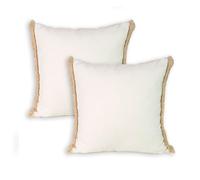 Tapidecor | Pack 2 Fundas + 2 Rellenos Cojín | Triángulos Color Pastel | Decoración Hogar | Cojin para Cama, Sofa, Salon, Terraza | Diseño Moderno, Elegante | Color Blanco roto | Fleco Corto | 50x50cm