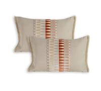 Tapidecor | Pack 2 Fundas + 2 Rellenos Cojín | Triángulos Color Pastel | Decoración Hogar | Cojin para Cama, Sofa, Salon, Terraza | Diseño Moderno,Elegante | Blanco Roto con Banda Triángulos | 60x40cm